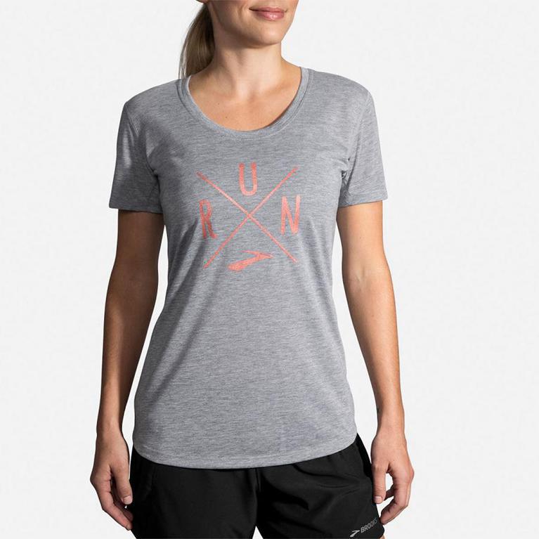 Brooks Distance Graphic Running Tank Top - Women's - Grey (35740-ZHYL)